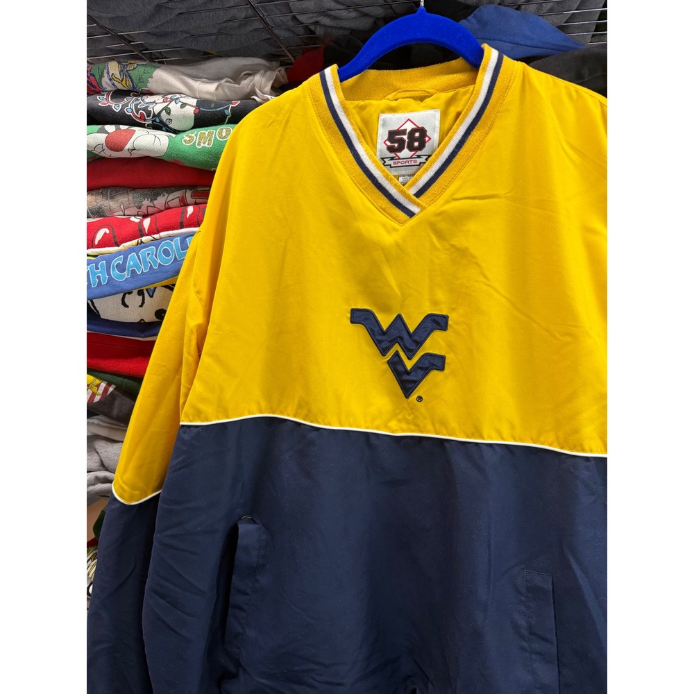 Vintage 90s West Virginia Mountaineers Windbreaker Pullover Yellow Navy Mens XL